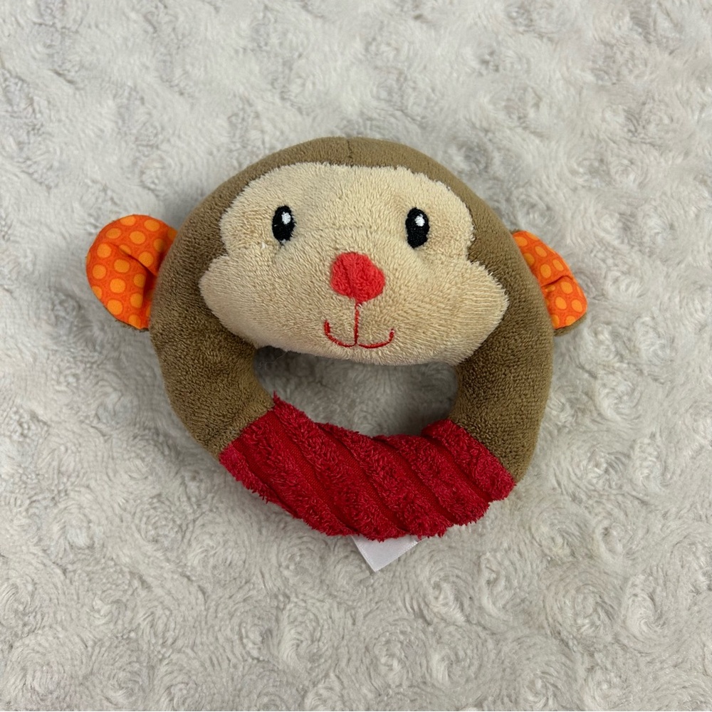 Spark Create Imagine Monkey Hand Rattle Plush Stuffed Animal Baby Toy Brown Red